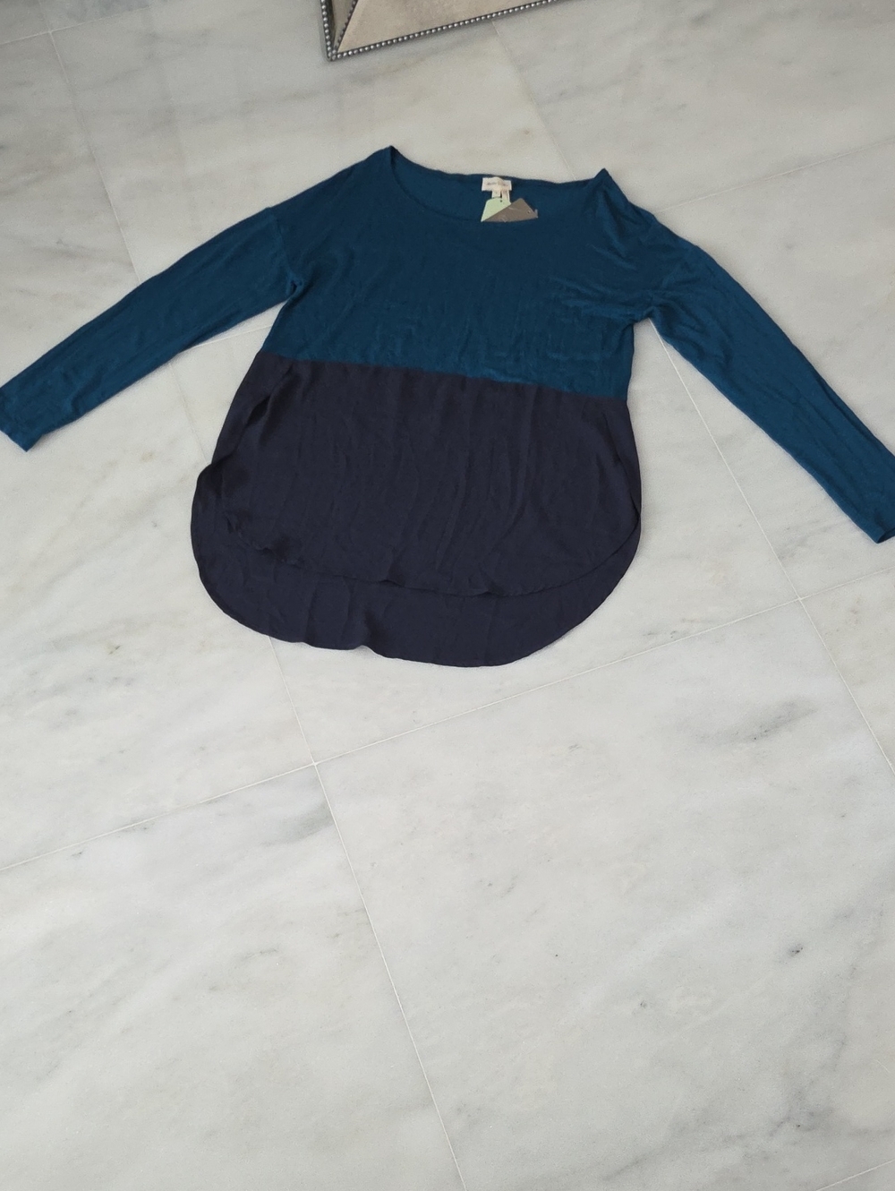 Meadow Rue Anthropologie Teal and Navy Colorblock Long-Sleeve Top NWT!